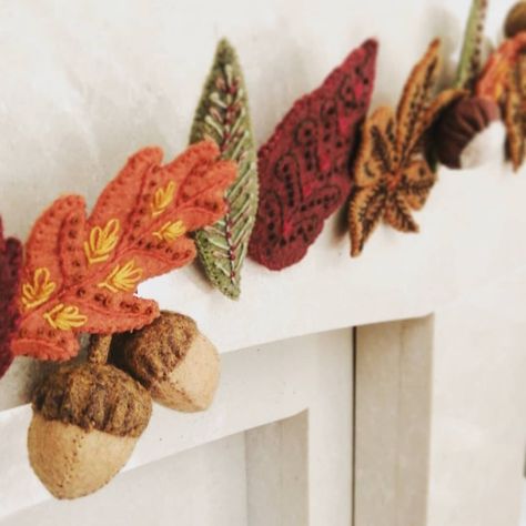 Featured in Love Embroidery magazine issue 43, August 2023  Decorate your fireplace for autumn with our cosy embroidered seasonal felt garland. Playful conkers and acorns nestle among vibrant leaves of maple, chestnut, oak, beech and willow. Each leaf is beautifully embroidered to one of five distinctive designs. Using just simple embroidery techniques, you can create your own piece of stylish home décor.  This PDF download of our Craft Instruction Booklet includes all the information you need to begin crafting today. Use your download onscreen or print in A4 to have as a handy A5 booklet. This Digital File Contains: Full, detailed instructions Illustrated Stitch Guide Full Size Templates List of materials required Thread shade numbers (Anchor & DMC threads) Level: Intermediate Suitability Felt Maple Leaf, Felt Leaf Garland Autumn, Cosy Autumn Decor, Felt Autumn Garland, Autumn Felt Garland, Felt Fall Decor, Winter Felt Garland, Sewing Projects Home Decor, Embroidery Garland