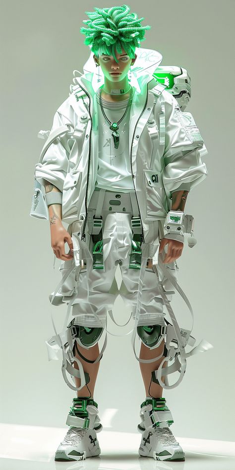 #HandsomeMan #GreenHair #Cyberpunk #StylishClothing #FutureTechnology #3dRender Cyberpunk Hair Men, Cyberpunk Clothing Men, Cyberpunk Clothes Design, Cyberpunk Style Men, Green Cyberpunk, Cyberpunk Boy, Cyberpunk Environment, Cyberpunk Hair, Cyberpunk Costume