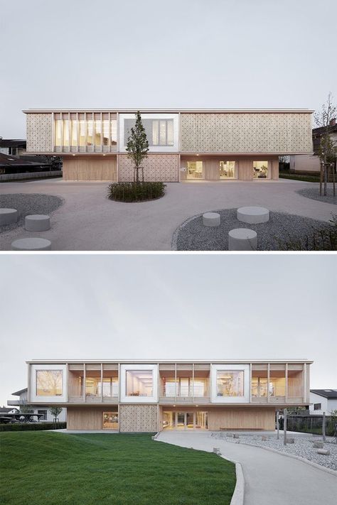 Public Playground, Kindergarten Interior, Kindergarten Projects, Energy Efficient Buildings, Timber Architecture, Exhibition Building, Kindergarten Design, Boarding House, Urban Architecture