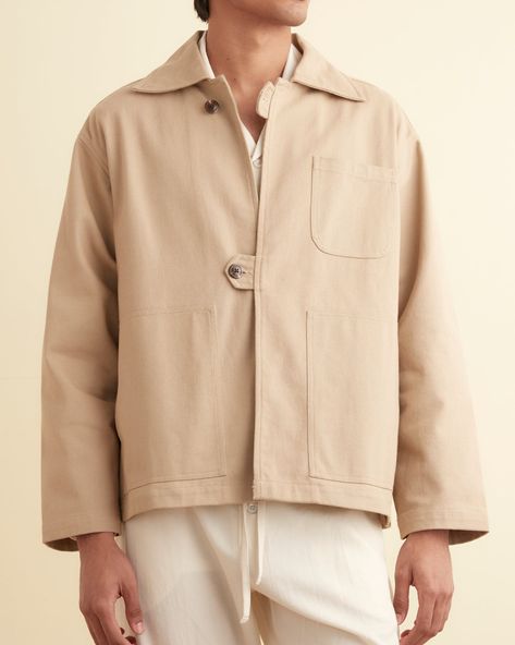 Twill Front Tab Jacket - Khaki – BODE Linen Jackets For Men, Bode Shirt, Shacket Men, Mens Summer Jackets, Soft Utility, New York View, Minimalist Fashion Men, Khaki Shirt, Summer Coats