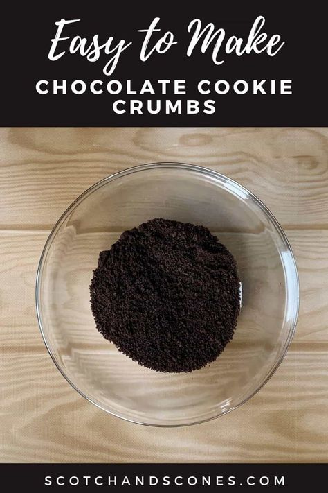 If you need chocolate cookie crumbs for a recipe, there's no need to go to the store or even make chocolate cookies first. These cookie crumbs are very chocolatey, easy to make, and perfect for pie crusts or as a topping or mix-in! #scotchandsconesblog #cookiescrumbs #chocolatecookiecrumbs #chocolatecookiecrust #chocolatepiecrust Chocolate Cookie Crumb Crust, Chocolate Cookie Pie Crust, Chocolate Crumb Crust, Cookie Crust Recipe, Homemade Chocolate Pie, Easy Chocolate Pie, Lattice Pie Crust, Chocolate Pie Crust, Chocolate Cookie Crust