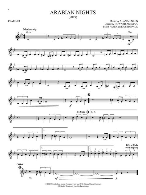 Clarinet Sheet Music With Notes, Arabian Nights Sheet Music, Easy Songs To Play On Clarinet, Clarinet Music Easy, B Flat Clarinet Sheet Music Easy, Songs For Clarinet, Easy Clarinet Songs, Bass Clarinet Music, Clarinet Sheet Music Pop Songs