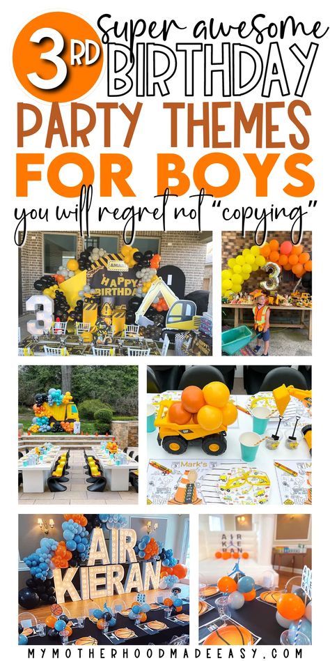 Boy Third Birthday Party Ideas, Third Bday Party Themes, Three Themed Birthday Party, 3rd Birthday Party Themes Boy, Birthday Theme For 3 Year Boy, 3yrs Old Birthday Party Ideas Boy, Birthday Party Ideas For 3 Year Boy, Third Boy Birthday Party Ideas, 4 Birthday Theme Boy