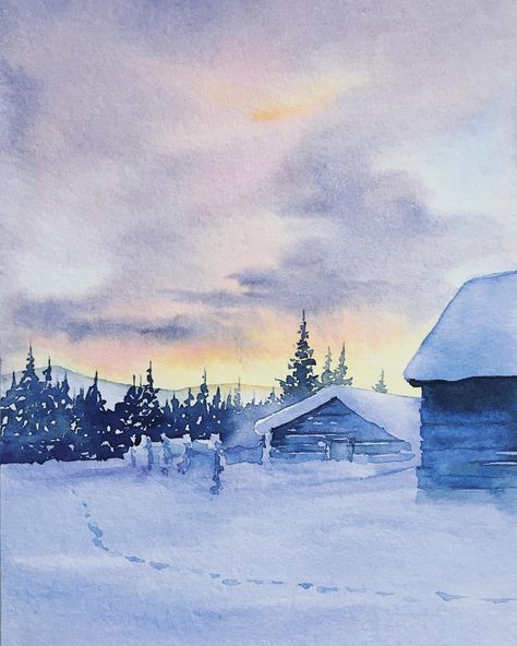 First Advent, Landscape Painting Watercolor, Winter Drawings, Aquarelle Painting, Watercolor Art Landscape, Winter Landscape Painting, Christmas Landscape, Nature Watercolor, Painting Snow