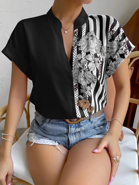 Chiffon Shirt Blouse, Casual Chique, Short Sleeve Shirt Women, Blouse Short Sleeve, Long Sleeve Blouse Pattern, Short Sleeve Cardigan, Floral Print Blouses, Women Shirts Blouse, Long Blouse