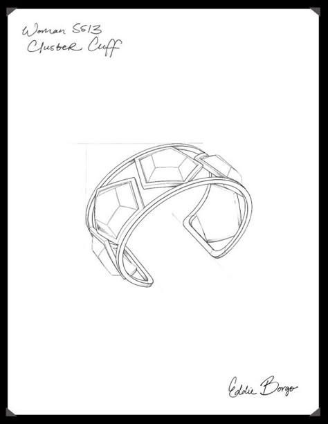 #EddieBorgo | Designer Sketch | Cluster Cuff Drawing Jewellery, Sketch Jewelry, Orthographic Drawing, Accessories Design Sketch, Drawing Jewelry, Jewellery Drawing, Jewel Drawing, Jewellery Illustration, Jewelry Sketches