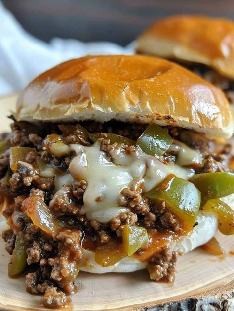 Martha Stewart Recipe | "I've made this dozens of times and the family cannot get enough | Facebook Philly Cheese Steak Sloppy Joes, Cheese Steak Sloppy Joes, Philly Cheesesteak Sloppy Joes, Steak Casserole, Gluten Free Buns, Sloppy Joes Recipe, Philly Cheese, Cheese Steak, Sloppy Joe