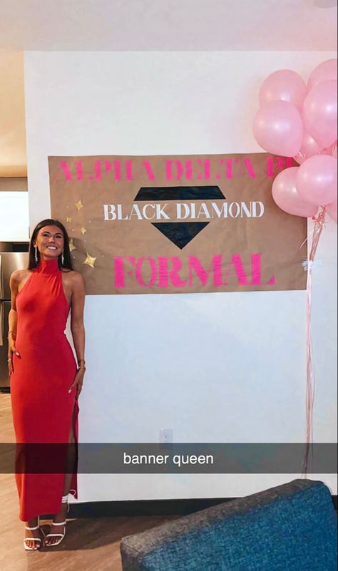 Sorority banner, birthday banner, adpi, sorority pregame, alpha delta pi, sorority poster, birthday poster Black Diamond Formal Sorority, Sorority Formal Banner, Banner Inspiration, Sorority Banner, Sorority Formal, Banner Ideas, Alpha Delta Pi, Alpha Delta, Sorority