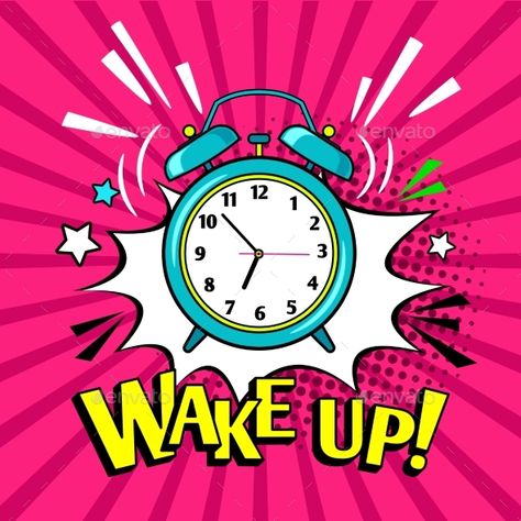 Wake Up Alarm Clock - Vector EPS. Download: https://graphicriver.net/item/wake-up-alarm-clock/21661519?ref=ksioks Wake Up Funny, Funny Alarms, Alarm Clock Funny, Clock Vector, Clock Drawings, Pop Art Background, Pop Art Images, Pop Art Drawing, Pop Art Women