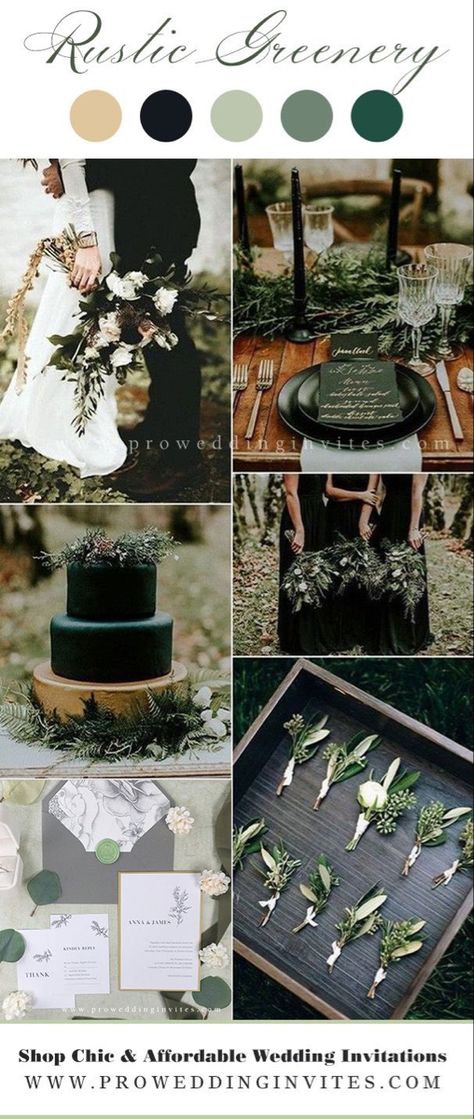 Sage Green Black And Rose Gold Wedding, Sage Green Wedding Parents, Charcoal And Green Wedding, Sage And Emerald Wedding Color Schemes, Hunter Green And Ivory Wedding, Sage Green Cream And Black Wedding, Dark Green And White Wedding Invitations, Olive Ivory Wedding, Neutral And Green Wedding Decor