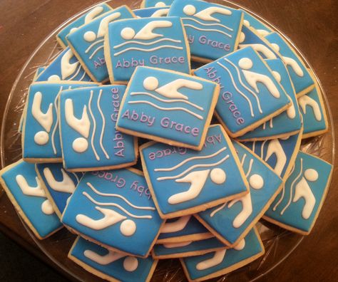 Swim Team Birthday Cookies | Cookie Connection Swimming Cupcakes, Swim Team Party, Rainbow Sugar Cookies, Banquet Centerpieces, Team Dinner, Olympic Party, Cookie Connection, Swim Party, Swim Team