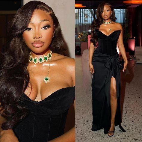 Face card is not declining! Content Creator and Beauty Expert @uchjn attends the #brits with @maybelline 🖤 Hair: @crownedbeauty_22… | Instagram Gala Event Outfit, Birthday Shoot Dress, Glam Chic Outfit, Black Dinner Dresses, Birthday Looks Black Women, Birthday Black Woman, Bday Dresses, Faithful Quotes, Black Elegant Dress