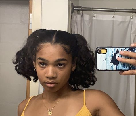 Pigtails Curly Hair, Curly Hair Pigtails, Pig Tails Hairstyles, Curly Pigtails, Low Pigtails, Jazmine Dubois, Hair Pigtails, Blk Women, Tail Hairstyle