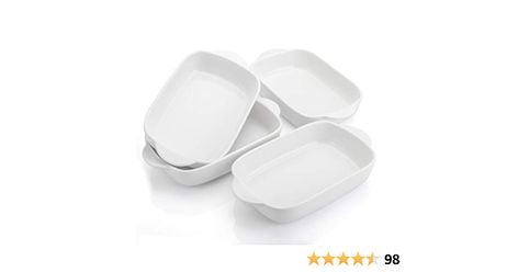 Foraineam 4 Pieces Bakeware Set, White Porcelain Baking Dish Bowl, 7.5 x 5 inch Rectangular Baking Pans for Cooking, Banquet and Daily Use Spaghetti Chicken, Ramekin Dishes, Mini Casseroles, Pasta Spaghetti, Gratin Dish, Chicken Meat, Bakeware Set, Baking Set, Pizza Bread