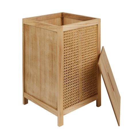 French Cane Laundry Hamper Cane Bathroom, Natural Wood Home Decor, Natural Wood Home, Rattan Lighting, Bamboo Bathroom Accessories, Bamboo Wall Art, Rattan Decor, Wood Vases, Wooden Vases