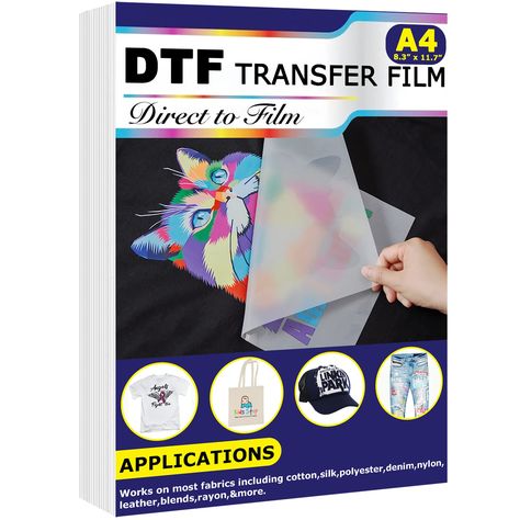 PRICES MAY VARY. How to print cotton or any other fabrics using DTF printing?   STEP 1. PREPARING THE FILM      Print the design on the film in mirror image, including a white top layer at the end.   Carefully remove the film from the printer without touching the wet ink.   Preheat the press to 165ºC (*)   Spread DTF powder on the printed design. Store the remaining powder in a container to protect it from humidity.   Place the film on the press’ lower platen and lower the upper platen to keep i Cricut Christmas Ideas, Heat Transfer Paper, Dark Fabric, Heat Press Transfers, Cricut Projects Beginner, Photo Transfer, Cricut Craft Room, Film Prints, Diy Tumblers