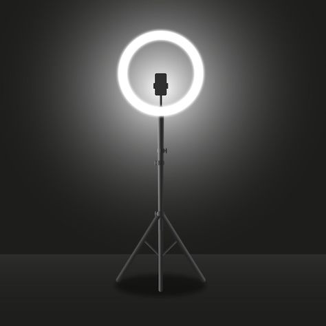 Realistic selfie led ring light blogging... | Premium Vector #Freepik #vector #selfie #people-with-phone #happy-phone #people-smartphone Tiktok Ring Light, Led Circle Light, Ring Light Background, Cosplay Room, Ring Lite, Circle Lights, Ring Light Photo, Ring Light Photography, Ring Lighting