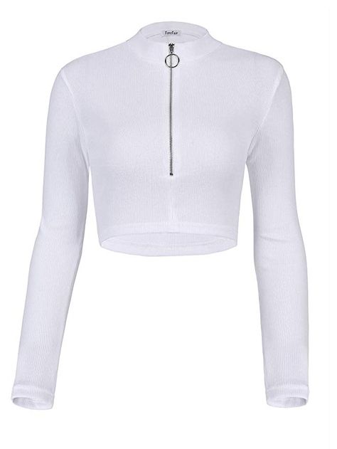 ForeFair Women Slim Fit Zipper Crop Top Long Sleeve Ribbed Knit Casual Solid T-Shirt(S, White) at Amazon Women’s Clothing store Nike Women Outfits, Crop Top Blanco, Zipper Crop Top, White Long Sleeve Crop Top, Long Sleeve Activewear, Crop Top Long Sleeve, Slim Fit Crop Top, Cropped Shirts, Crop Top Long