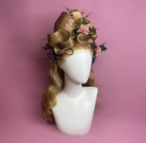 Drag Queen Hairstyles, Drag Wigs Styling, Drag Hairstyles, Fantasy Updo, Half Up Half Down Wig, Barbie Wig, Wig Updo, Updo Wig, Drag Queen Wigs