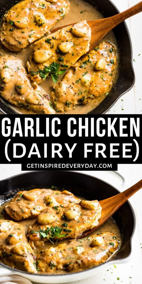 Chicken Recipes No Dairy, Chicken Dairy Free, Crockpot Dairy Free, Garlic Chicken Recipes Easy, Chicken Recipes Dairy Free, Garlic Sauce For Chicken, Creamy Garlic Chicken, Creamy Garlic Sauce, Dairy Free Cream