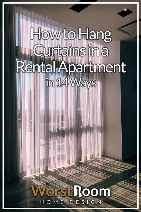 How to Hang Curtains in a Rental Apartment in 14 Ways Drapes For Apartment Living Room, Balcony Curtains Apartment Living Rooms, Curtains Studio Apartment, How To Hang Curtains In Apartment, Apartment Curtains No Holes, Curtain Apartment Ideas, Hanging Curtains In A Rental, How To Hang Curtains In Bedroom, Rental Window Treatments