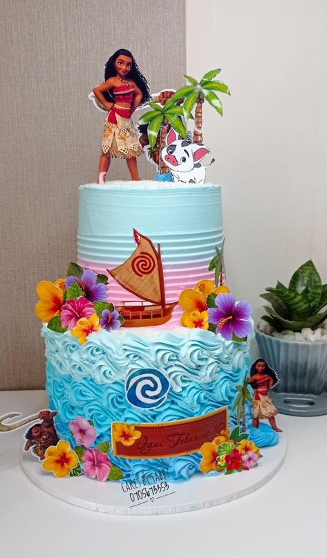 Moana Birthday Cake Simple, Moana Birthday Party Ideas Cake, Moana Cake Ideas, Moana Cake Design, Moana Themed Cake, Moana Theme Cake, Moana Cakes, Moana Birthday Cake, Moana Birthday Party Theme