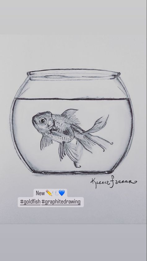 Graphite drawing of a fish bowl Goldfish In A Bowl Drawing, Fish Bowl Sketch, Fish Bowl Illustration, Fish Bowl Drawing, Fish Bowl Art, Drawing Of A Fish, Goldfish In A Bowl, Bowl Drawing, Coil Pot