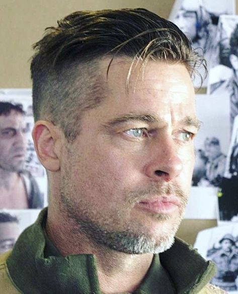 Brad Pitt Fury Hair, Brad Pitt Fury Haircut, Fury Haircut, Brad Pitt Fury, Brad Pitt Haircut, Brad Pitt Hair, Haircut Pictures, Medium Length Hairstyles, Men Haircut Styles