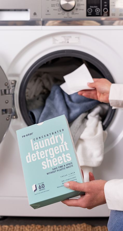 Laundry Detergent Sheets | restor | Affordable Eco Cleaning Laundry Product Photography, Detergent Photography, Detergent Ads, Laundry Detergent Ads, Laundry Marketing, Detergent Design, Laundry Detergent Brands, Laundry Sheets, Green Concept