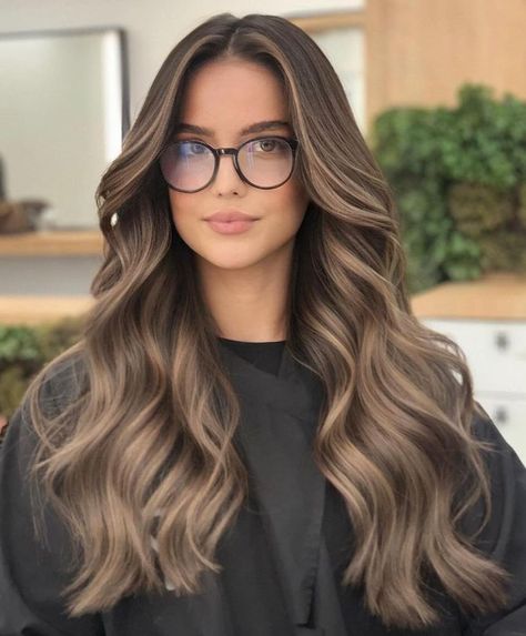 Long Hair with Dark Blonde Balayage and Glasses Hair Color Ideas For White Skin, Hair For White Skin Color, Balayage For Neutral Skin Tone, Medium Tan Skin Hair Color, Hair Color Ideas For Light Skin, White Skin Hair Color Ideas, Cool Tone Hair Color Pale Skin, Fair Skin Brunette Hair, Light Brown Warm Hair