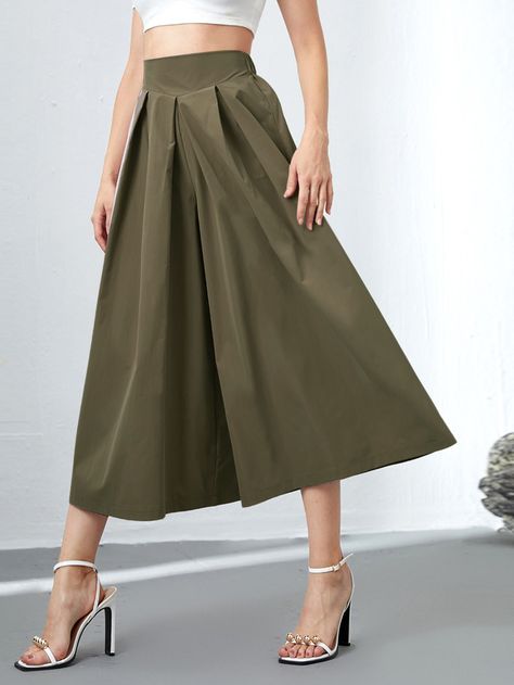 Army Green Elegant   Polyester Plain Culottes Embellished Non-Stretch Spring/Summer/Fall Women Bottoms Culottes Pants, Women Bottoms, Clothing Designs, Summer 24, Women Pants, Fashion Woman, Autumn Summer, Summer Fall, Army Green