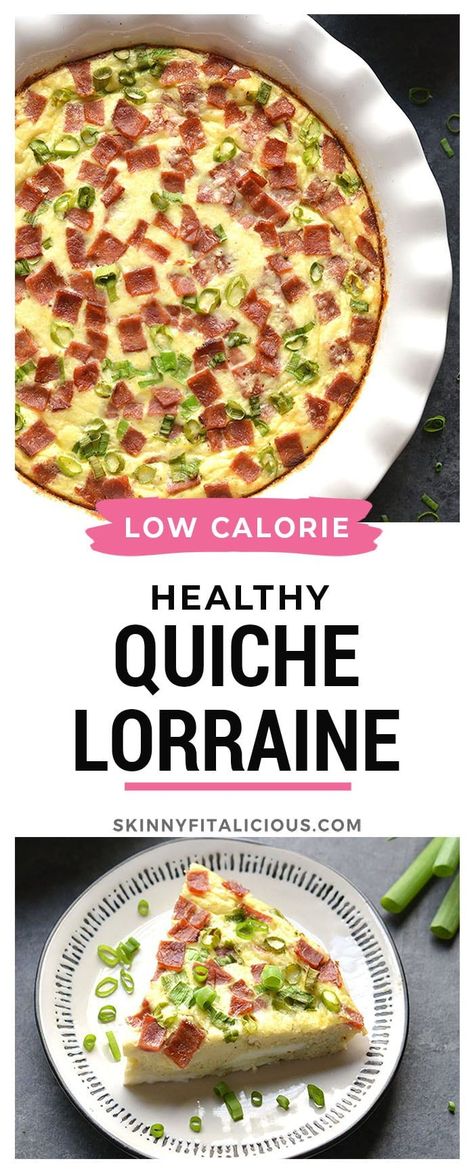 Healthy Quiche Lorraine made crustless and low calorie! #healthy #quiche #lorraine #crustless #low #calorie #recipe #breakfast #lowfat Quiche Low Calorie, Low Calorie Quiche Recipes, Heart Healthy Quiche, Low Cal Quiche, Low Calorie Frittata Recipes, Healthy Quiche Recipes Clean Eating, Low Calorie Quiche, Low Calorie Egg Recipes, Low Calorie Paleo