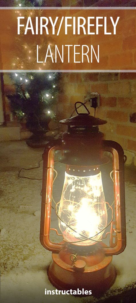 Fairy/Firefly Lantern  #lighting #decor #rustic Fairy Light Lantern Diy, Old Lanterns Repurposed Diy, Old Lanterns Repurposed, Oil Lantern Decor Ideas, Old Lantern Decor Ideas, Upcycled Lantern, Diy Lantern Lights, Larp Crafts, Vintage Lantern Decor