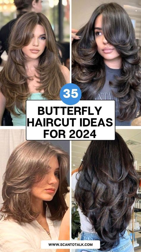 Butterfly Haircuts Long Hair, Long Layer Butterfly Cut, Butterfly Haircut Style, Butterfly Haircut No Bangs, Hair Cuts 2024 Trends Wavy, Type Of Haircut For Women, Butterfly Haircut With Layers, Haircut Butterfly Layers, Self Haircut Layers