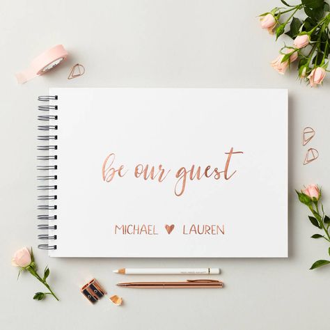 Personalised Rose Gold Wedding Guest Book Pen Card, File Ideas, Diy Guest Book, Cricut Wedding, Personalized Wedding Guest Book, Rustic Wedding Guest Book, Wedding Expo, Wedding Planning Websites, Future Wedding Plans