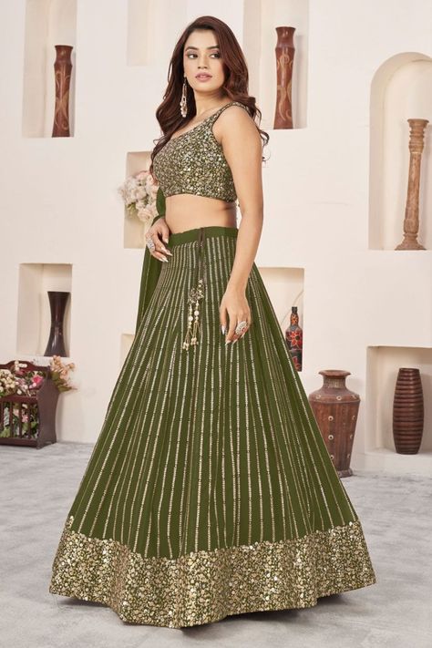 Olive Green Embroidered Georgette Lehenga Choli for Wedding Olive Green Lehenga, Lehenga Choli For Wedding, Choli For Wedding, Bridal Lehenga Online, Georgette Lehenga, Georgette Dupatta, Green Lehenga, Wedding Venue Decorations, Ghagra Choli