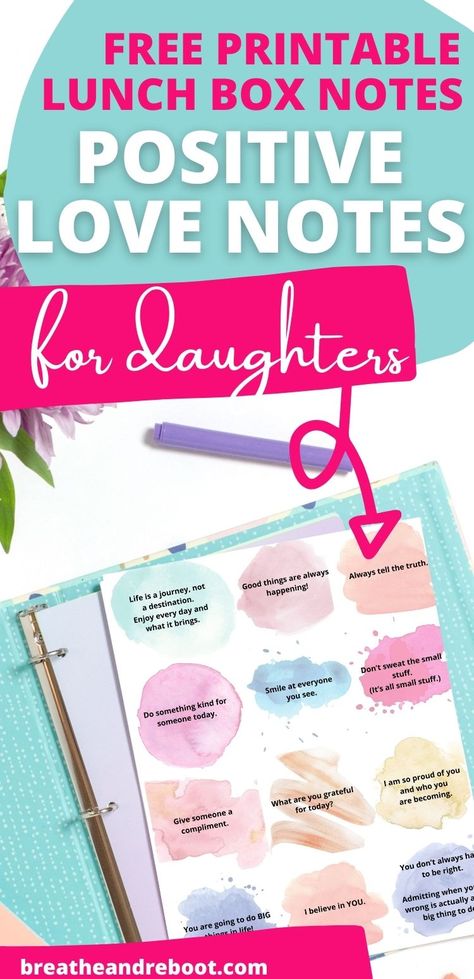 Mock up image of small note cards for girls with positive messages typed on watercolor backgrounds. Lunch Box Notes For Daughter, Lunch Notes For Daughter, Positivity Cards, Father Daughter Pictures, Mother Daughter Journal, Encouragement Posters, College Daughter, Notes Of Encouragement, Positivity Notes