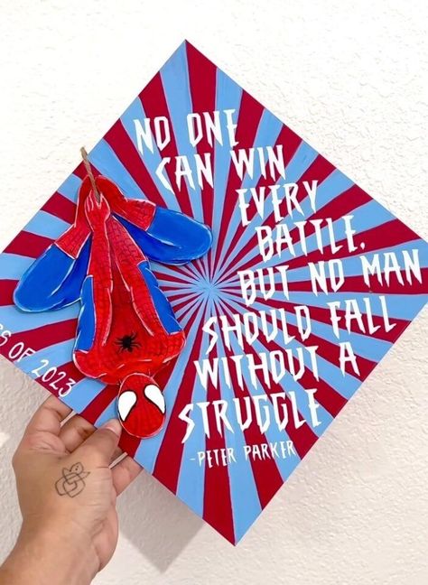 70+ Amazing Graduation Cap Ideas You Will Love; spider man graduation cap! This board includes everything from graduation cap, graduation cap ideas, graduation cap decoration, graduation cap designs college, graduation cap designs funny, graduation cap designs college to graduation cap designs high school, graduation cap designs aesthetic & more! This also includes graduation cap ideas simple, graduation ideas & more! #graduation #graduationcapdesigns #graduationcapideas Spider Man Graduation, Graduation Cap Designs Aesthetic, Graduation Cap Designs Funny, Graduation Cap Designs High School, Funny Graduation Cap Designs, High School Graduation Cap Designs, Graduation Cap Designs College, Graduation Cap Ideas, Grad Quotes