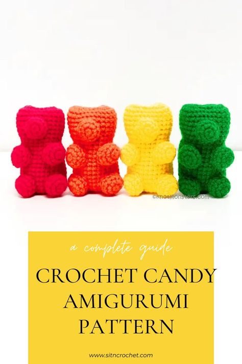 Crochet gummy bear pattern, a whimsical and cuddly creation for crafting fun and sweetness! Crochet Gummy Bear Pattern, Gummy Bear Pattern, Crochet Gummy Bear, Crochet Candy, Candy Pattern, Bear Patterns Free, Crocheted Fox Pattern, Easy Crochet Animals, Crochet Animals Free Patterns