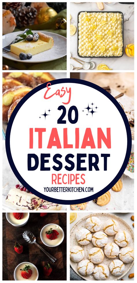 You can't miss this list of 20 of the best easy Italian desserts. These treats are so delicious that you are bound to find something you'll love. There's a semifreddo, lemon tiramisu, bombolini and so much more! Italian Widow Style, Italian Cookies Authentic, Italian Pastry Recipes, Italian Christmas Dessert Recipes, Italian Dinner Menu, Italian Dessert Recipes, Authentic Italian Desserts, Italian Baking, Semifreddo Recipe