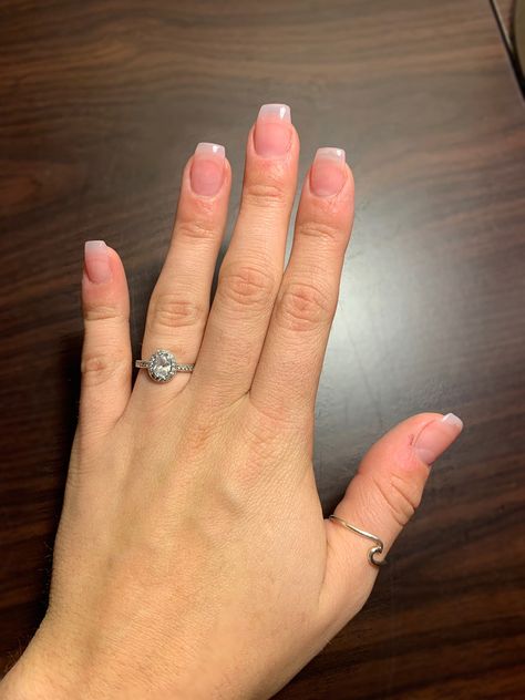 Extra Small Acrylic Nails, Short Nails With Clear Polish, Acrylics On Clubbed Thumb, Clear Acrylic Overlay On Natural Nails, Pink Clear Acrylic Nails Short, Natural Nail Overlay Short, Tapper Square Nails, Clear Acrylic Nails Square, Natural Acrylic Nails Square