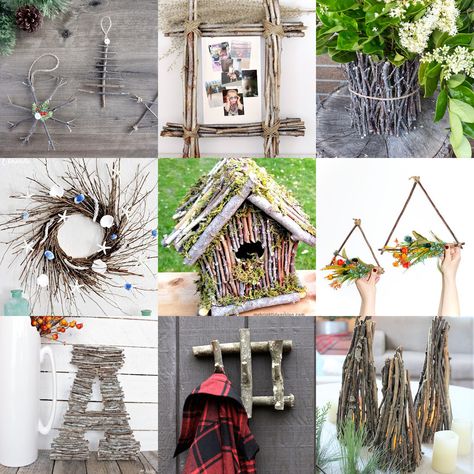 Try these twig crafts that both kids and adults can make! Get great ideas for decor, holiday, and more. These are perfect for beginners. Twigs Diy, Twig Crafts, Pennant Garland, Branches Diy, Beautiful Birdhouses, Bug Crafts, Stick Art, Outdoor Crafts, Leaf Crafts