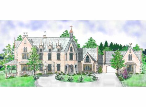 Gothic Revival House Plan with 4006 Square Feet and 4 Bedrooms from Dream Home Source | House Plan Code DHSW32898 Gothic Revival House Plans, Gothic Revival House, Victorian House Plans, Mediterranean Style House Plans, European House Plans, Shingle Exterior, European House Plan, Monster House Plans, Garage Plan