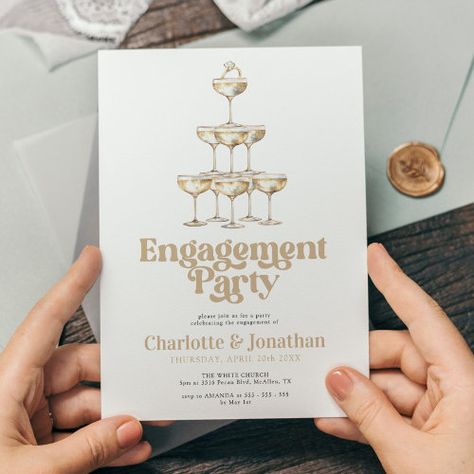 Elegant Champagne Stylish Retro Engagement Party for $2.93 - Engagement Party Invitations Retro Engagement Party, Engagement Party Brunch, Small Engagement Party, Backyard Engagement Parties, Engagement Party Diy, Engagement Party Themes, Engagement Party Planning, Elegant Engagement Party, Retro Wedding Invitations