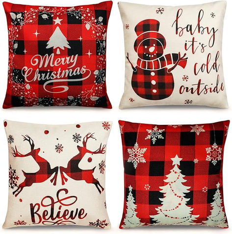 Christmas pillow covers: Chritsmas decorations package included 4 pack Christmas Throw Covers 18 x 18 inches / 45 x 45 cm. (NOT including the insert pillow) Christmas Pillow Cases, Pillow Covers Christmas, Seasonal Pillows, Hiasan Bilik Tidur, Christmas Pillowcases, Striped Cushions, Throw Pillows Christmas, Christmas Pillow Covers, Decorative Cushion Covers