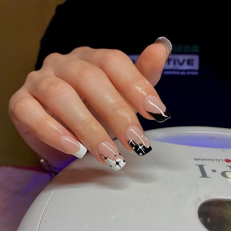 Black And White Biab Nails, Black And White French Tip Nails Square, Rounded Square French Tip Nails, Black And White Square Nails, Square French Tip Nails, Square French Tip, Square French, Black French Tips, Nails Square