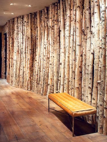 Rustic Hallway, Montana Ranch, Deco Champetre, Plywood Walls, Mountain Living, Birch Trees, Tree Wall, Wall Treatments, Ranch House