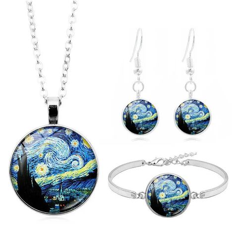 Van Gogh Jewelry, Night Jewelry, Stainless Steel Art, Sunflower Earrings, Starry Night Van Gogh, Pearl Cream, Fashion Jewelry Sets, Glass Pendant Necklace, Unisex Accessories