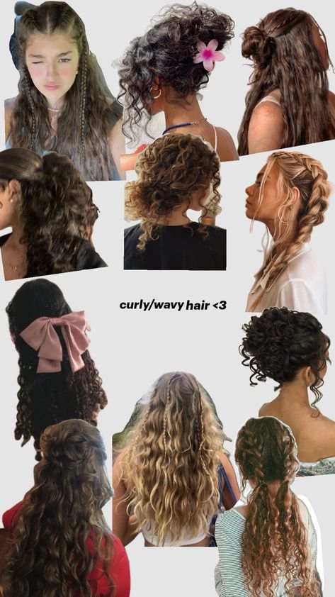 curly/wavy hair inspo #curly #wavy #hair #curlyhair #hairstyle Hair Inspo For Wavy Curly Hair, Different Hairstyles For Wavy Hair, Wavy Protective Hairstyles, Hairstyles For Crimped Hair Waves, Wavy 2c Hairstyles, Wavy Hair Styles Naturally, Natural Hair Styles Wavy, Unwashed Curly Hairstyles, Hair Styles For 3a Hair