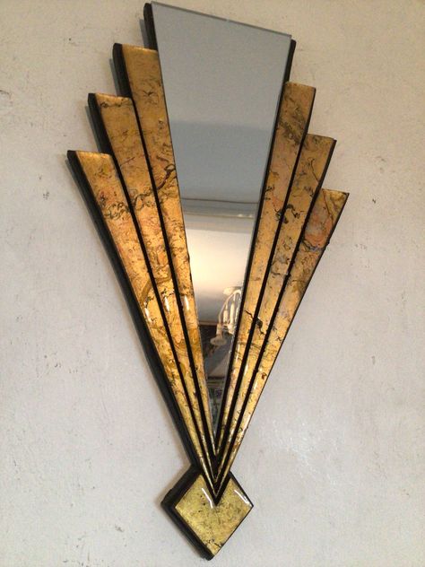 An Art Deco mirror.   made of composite materials,  39 cm x 21 cm,finished with black.Clean mirror with a microfiber cloth.Best placed by a window, or light source, to emphasize the effect.Strug,ready to hang.     I studied for eight years, at the London College of Furniture and Ecole Boulle in Paris. I learnt many traditional, as well as modern techniques, and i have combined these to produce what i hope are interesting and pleasing items. Art Deco Furniture 1920s, Art Deco Spiegel, Modern Art Deco Design, Salon Art Deco, Lampe Art Deco, Art Deco Bedroom, Motif Art Deco, Art Deco Interior Design, Deco Bedroom